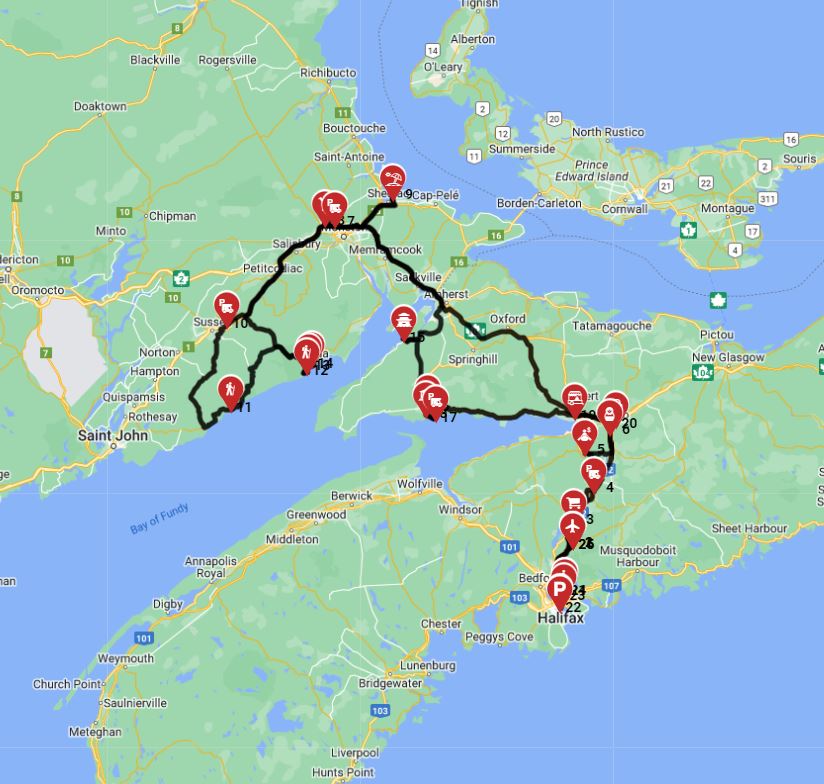 Motorhome route trip planner from Halifax